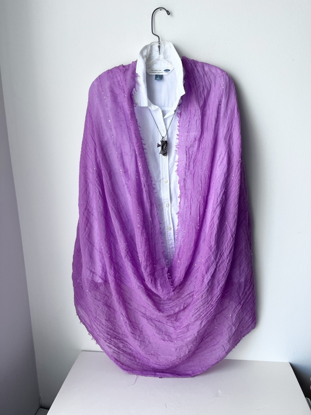 Lightweight Lavender-Colored Wrap and Infinity Scarf with Subtle Sequin Details - Picture 9 of 10